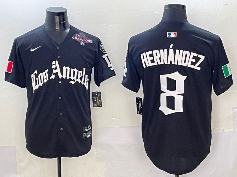 Men Los Angeles Dodgers 8 Hernandez Black Five generations Joint Name 2025 Nike MLB Jersey style 7